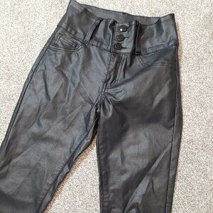 Women's FASHION NOVA Brown Faux Leather Mid-Rise Skinny Pants; Size 3